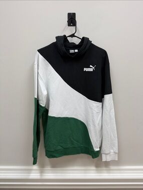 Puma Power Cat Black White Green Pullover Hoodie Men's Sz XL!